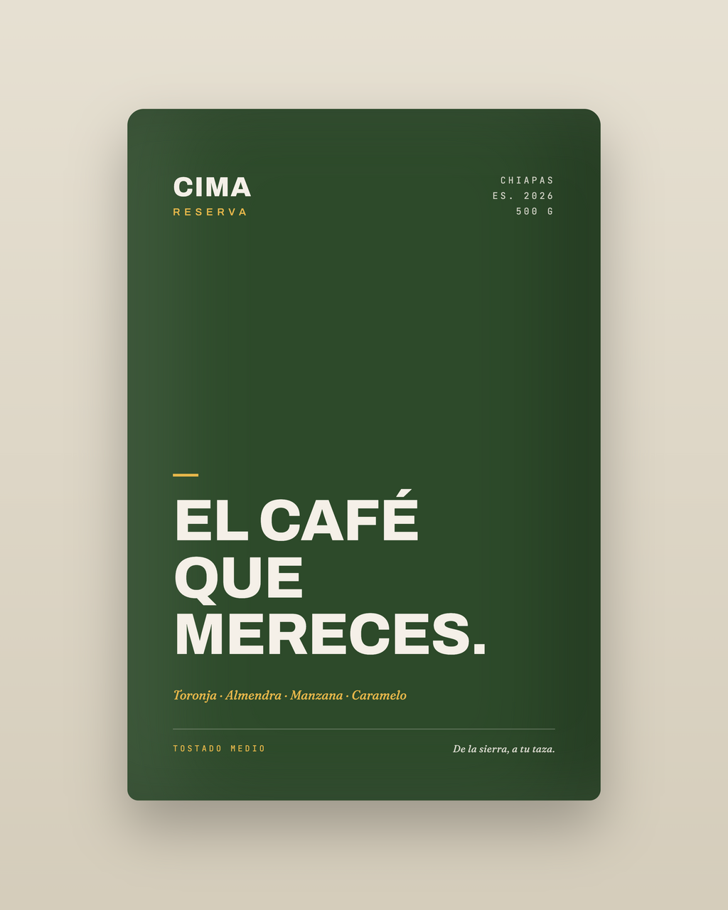 Bolsa de CIMA Reserva, café de especialidad de Chiapas tueste medio, 500 g
