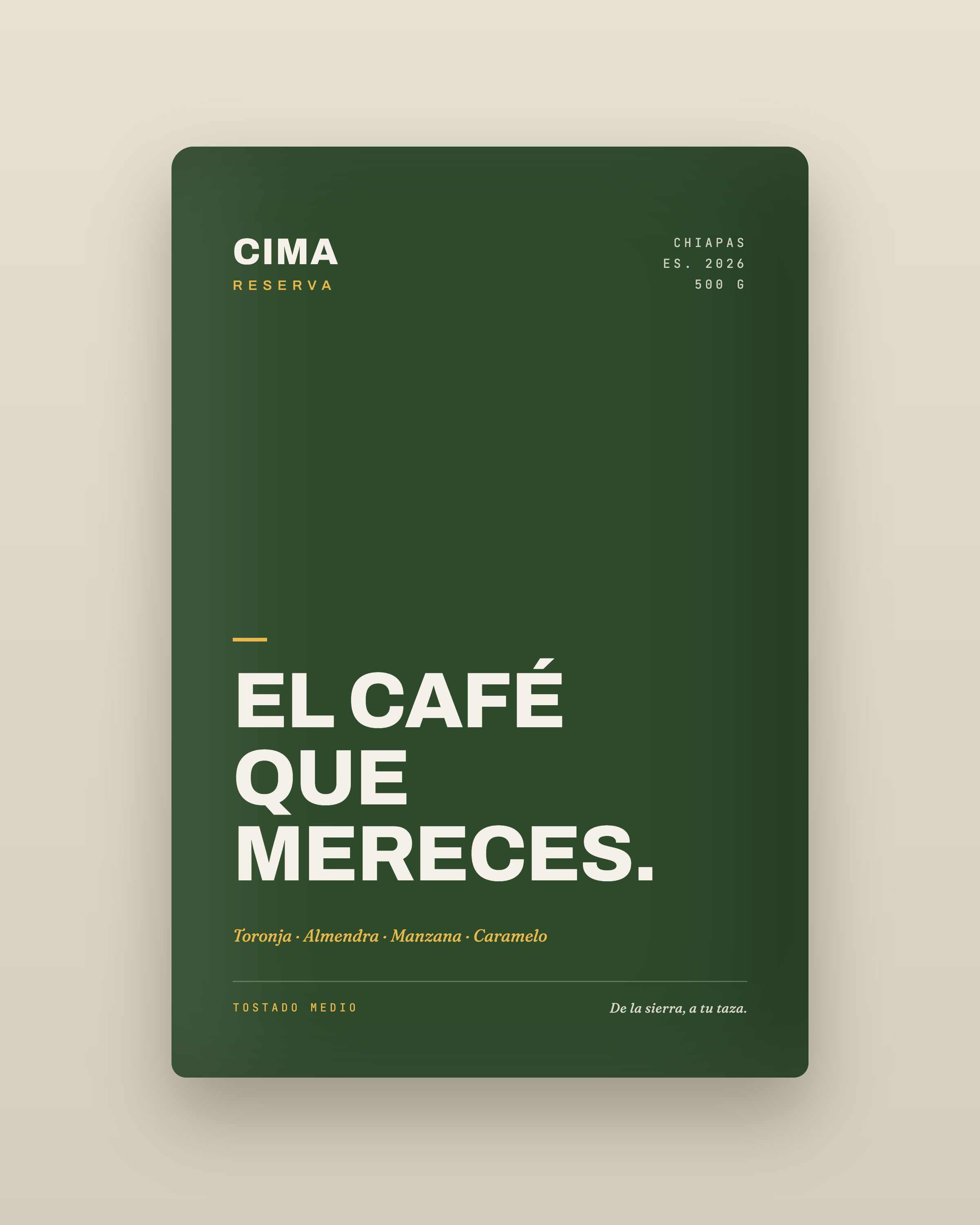 Bolsa de CIMA Reserva, café de especialidad de Chiapas tueste medio, 500 g