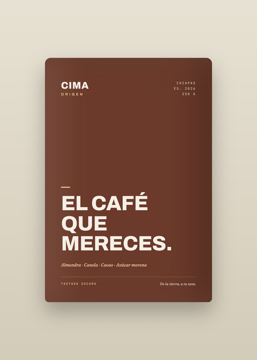 Bolsa de CIMA Origen, blend de café de especialidad de Chiapas tueste oscuro, 250 g