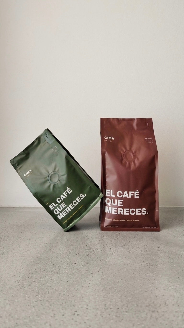 Pack Regalo CIMA Reserva con bolsas de 250 g y 500 g de café de especialidad, foto real